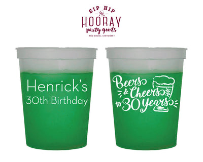 Cheers and Beers to 30 Years Color Changing Mood Cups Design #1810