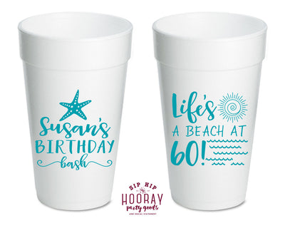 Custom Beach Birthday Foam Cup Design #1819