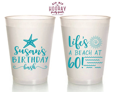 Life's a Beach at 60 Birthday Frosted Cups #1819