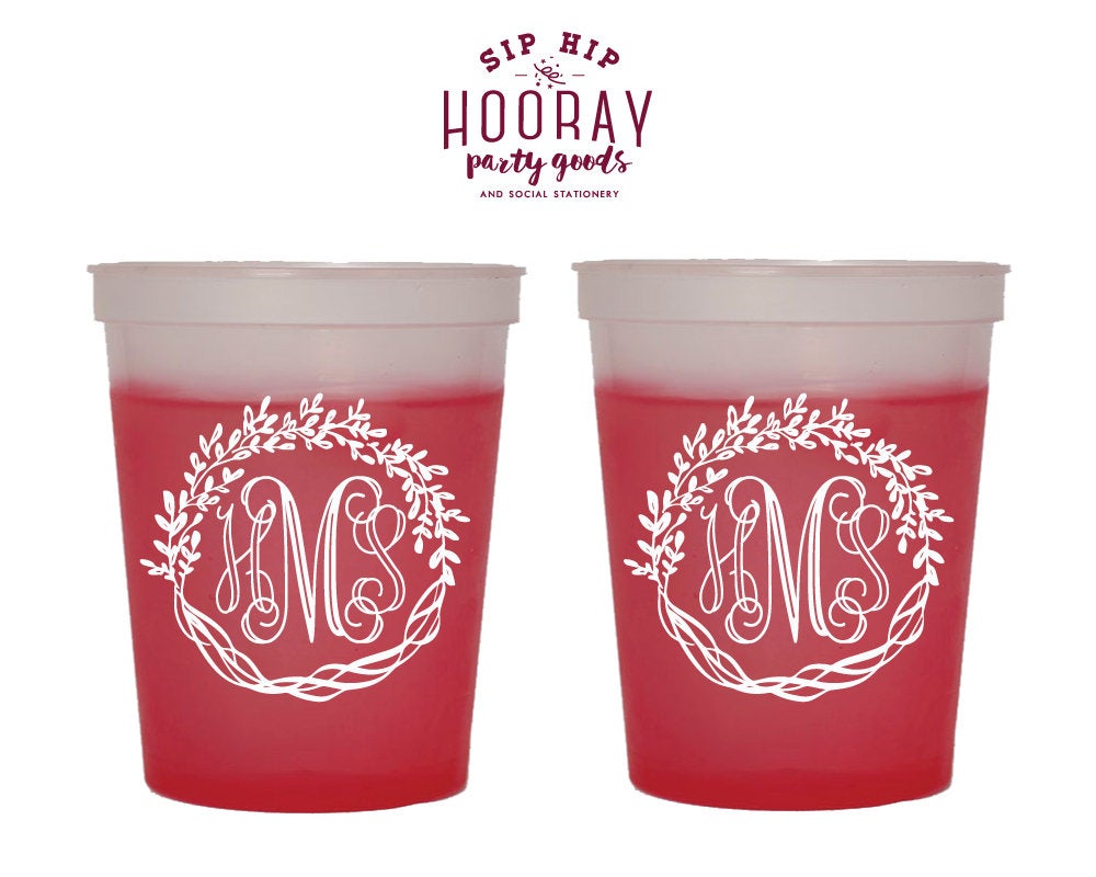 Custom Wreath Monogram Color Changing Cups #1881