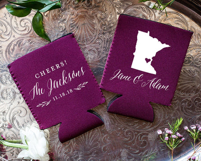 Rustic State Style Wedding Neoprene Can Coolers, #1887