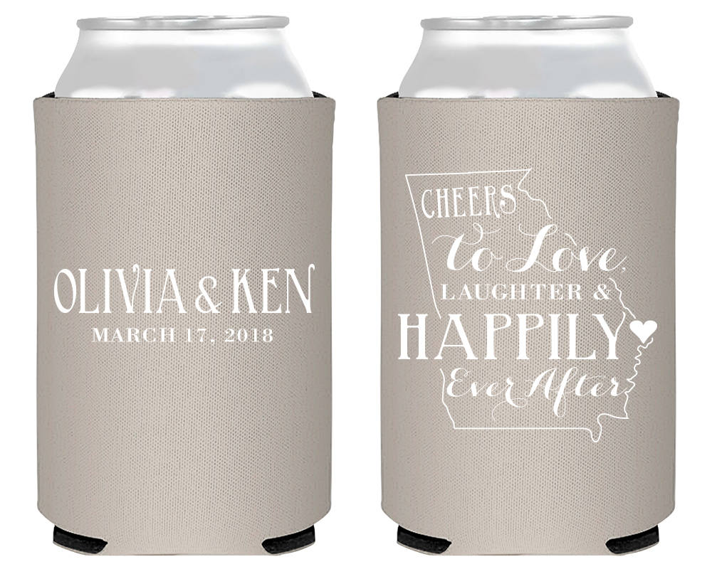 Cheers To Love Laughter and Happily Ever After Neoprene Wedding Can Coolers, #1888