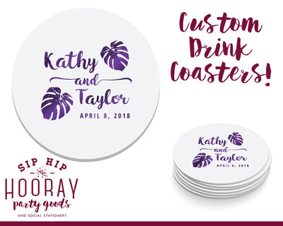 Tropical Leaf Personalized Coasters #1824