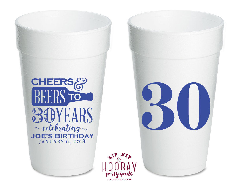Cheers to 30 Years Birthday Foam Cups #1895