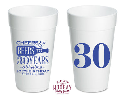 Cheers to 30 Years Birthday Foam Cups #1895