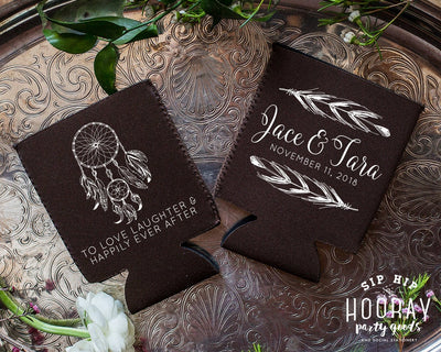 Boho Dreamcatcher Wedding Neoprene Can Coolers, #1896