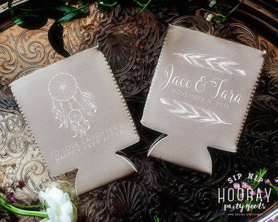 Boho Dreamcatcher Wedding Neoprene Can Coolers, #1896