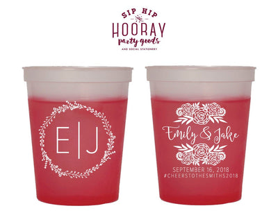 Floral Wreath Monogram Color Changing Cups #1843