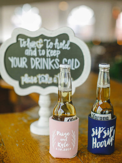 Sip Sip Hooray Wedding Can Coolers Design #1095