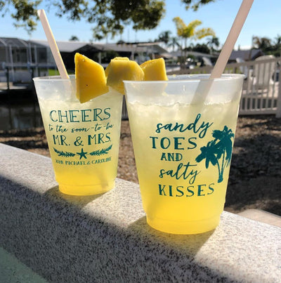 Sandy Toes and Salty Kisses Beach Wedding Frosted Cup Design
