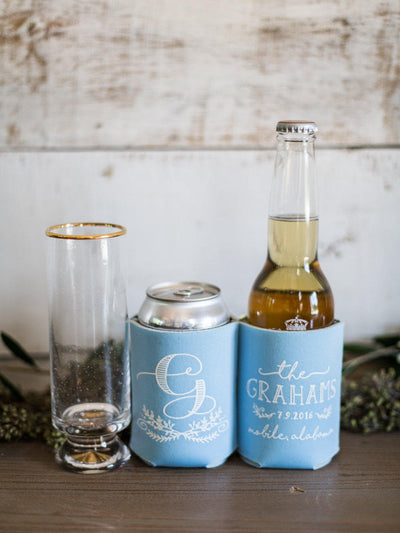 Floral Monogram Wedding Can Coolers #1422