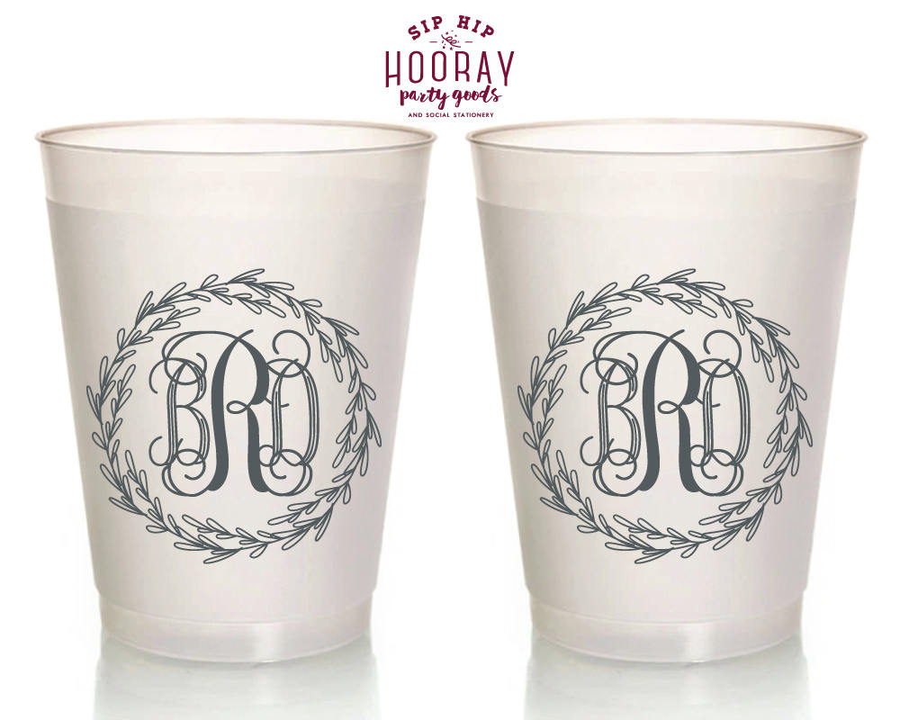 Floral Wreath Initial Monogram Frosted Cups #1856