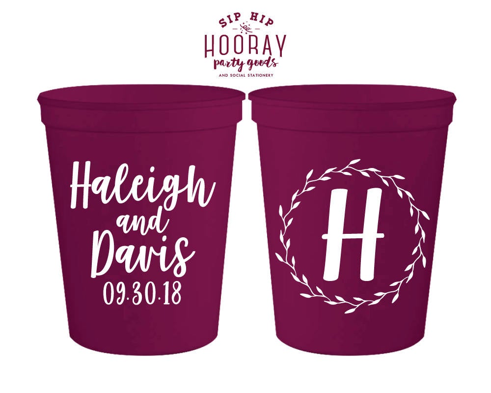 Floral Wreath Monogram Stadium Cups #1869