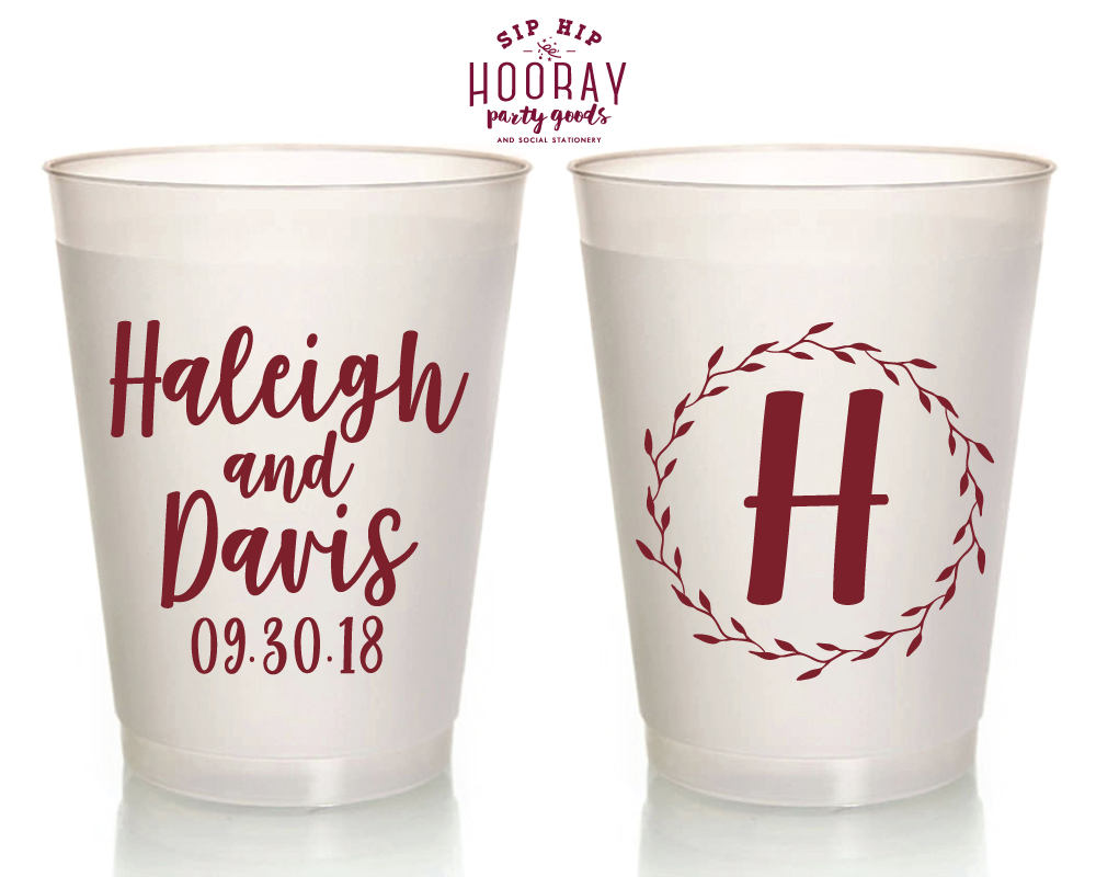 Floral Wreath Monogram Frosted Cups #1869