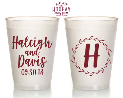 Floral Wreath Monogram Frosted Cups #1869
