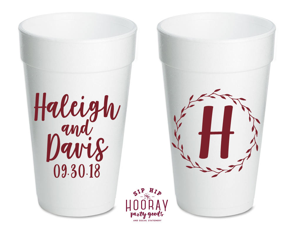 Floral Wreath Monogram Foam Cups #1869