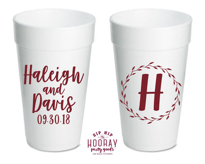 Floral Wreath Monogram Foam Cups #1869