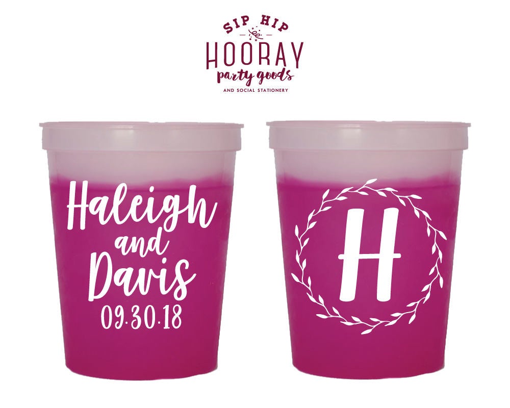 Floral Wreath Monogram Color Changing Cups #1847