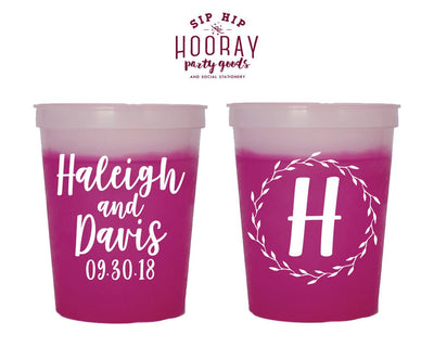 Floral Wreath Monogram Color Changing Cups #1847