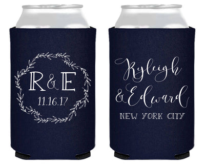 Personalized Floral Wreath Initials Can Coolers #1873