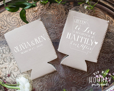 Cheers To Love Laughter and Happily Ever After Neoprene Wedding Can Coolers, #1888