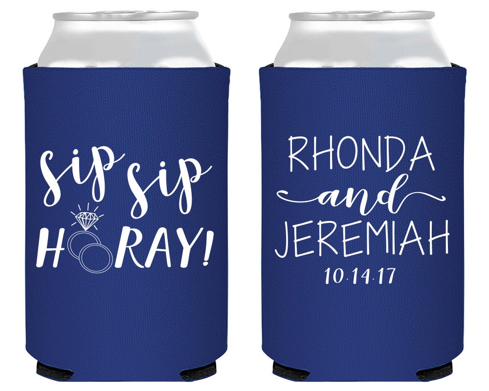 Sip Sip Hooray Custom Wedding Neoprene Can Cooler Favors, #1893