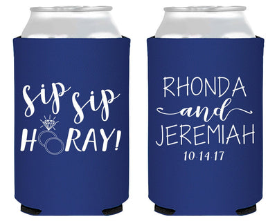 Sip Sip Hooray Custom Wedding Neoprene Can Cooler Favors, #1893