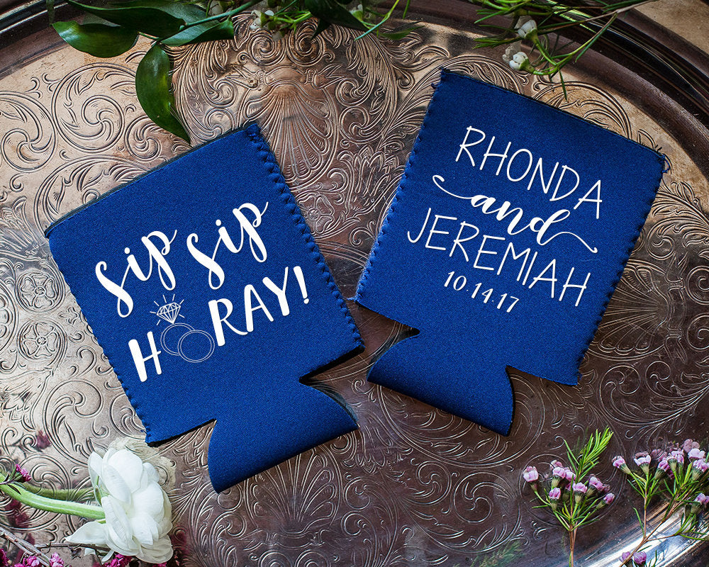Sip Sip Hooray Custom Wedding Neoprene Can Cooler Favors, #1893