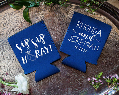 Sip Sip Hooray Custom Wedding Neoprene Can Cooler Favors, #1893