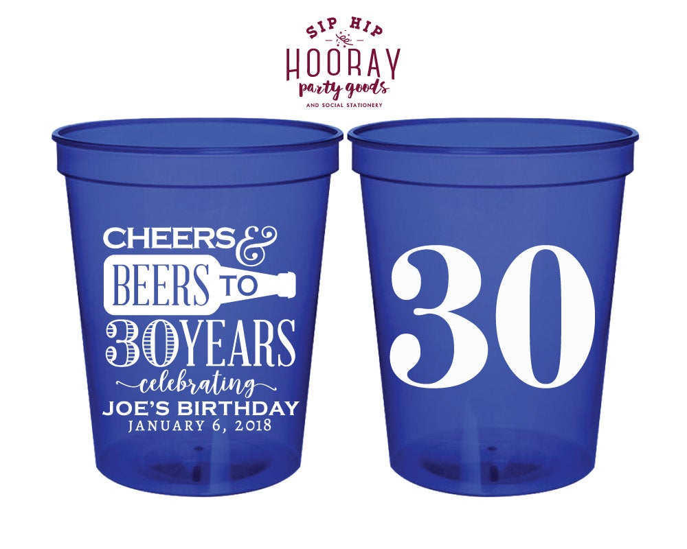 Cheers to 30 Years Birthday Party Stadium Cups #1895