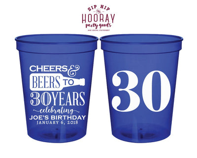 Cheers to 30 Years Birthday Party Stadium Cups #1895