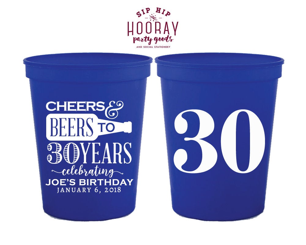 Cheers to 30 Years Birthday Party Stadium Cups #1895