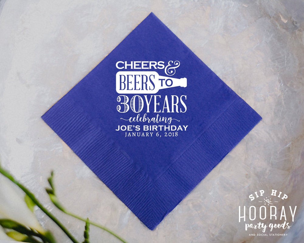 Cheers and Beers Birthday Cocktail Napkin Design #1895