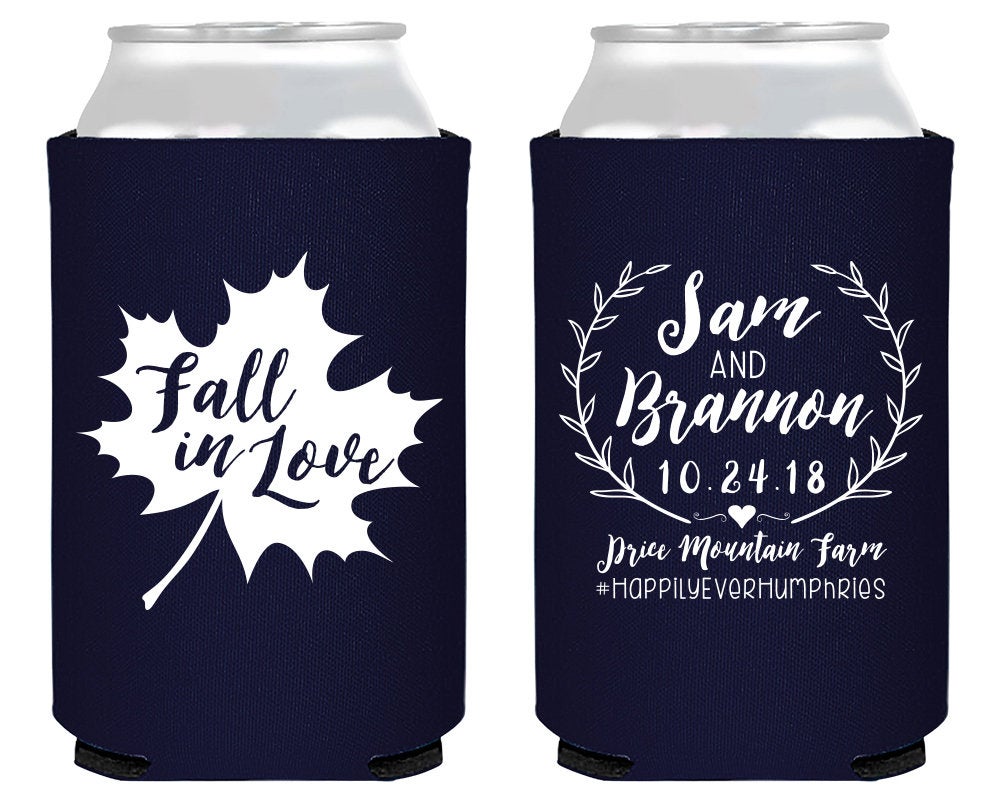 Fall in Love Rustic Wedding Can Coolers #1899