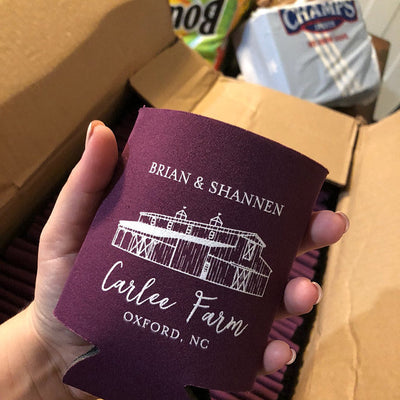 Custom Wedding Venue Drawing Can Coolers