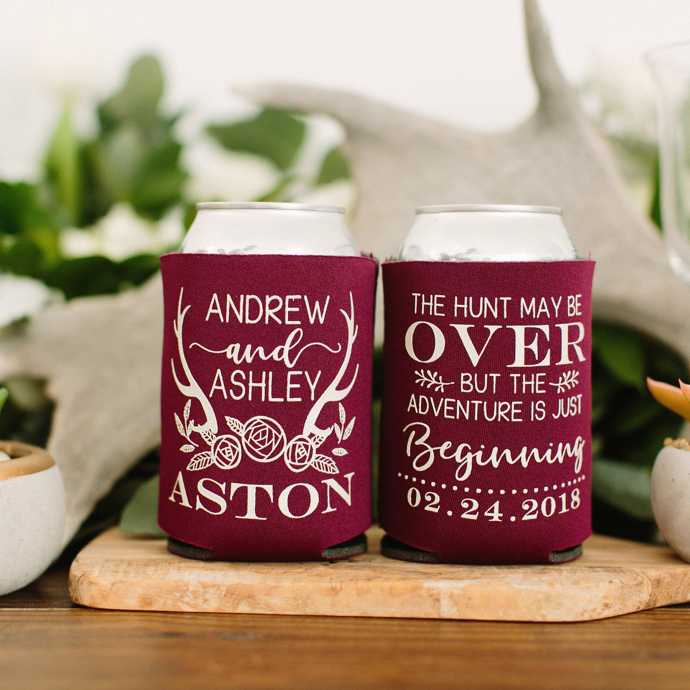 The Hunt is Over Rustic Wedding Can Coolers #1915