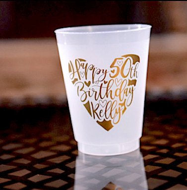 50th Birthday Heart Design Frosted Cups #1926