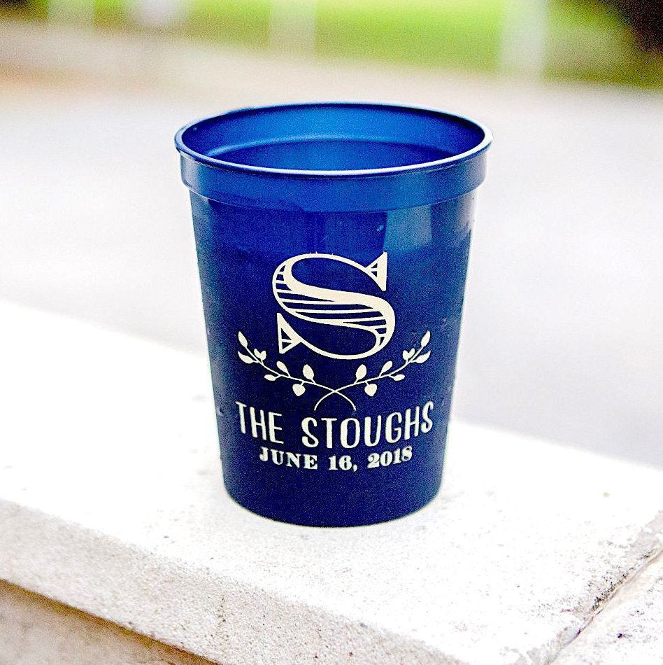 Rustic Wedding Wreath Initial Monogram Stadium Cup #1055