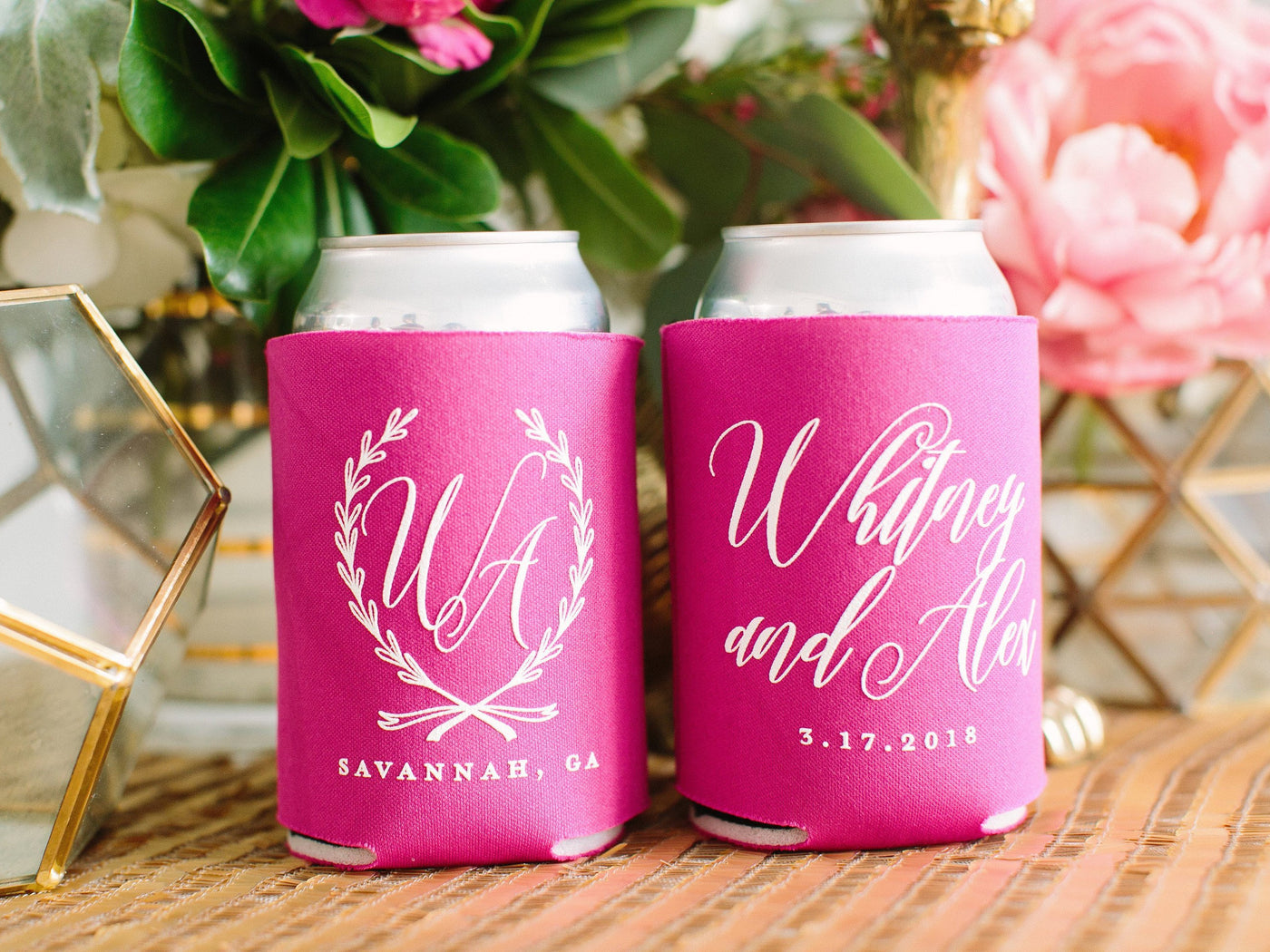 Floral Wreath Wedding Can Coolers #1937