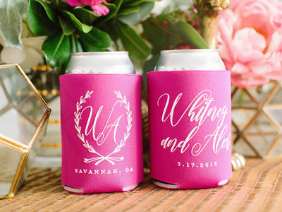 Floral Wreath Wedding Can Coolers #1937