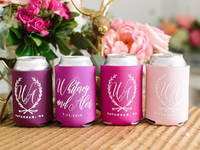 Floral Wreath Wedding Can Coolers #1937