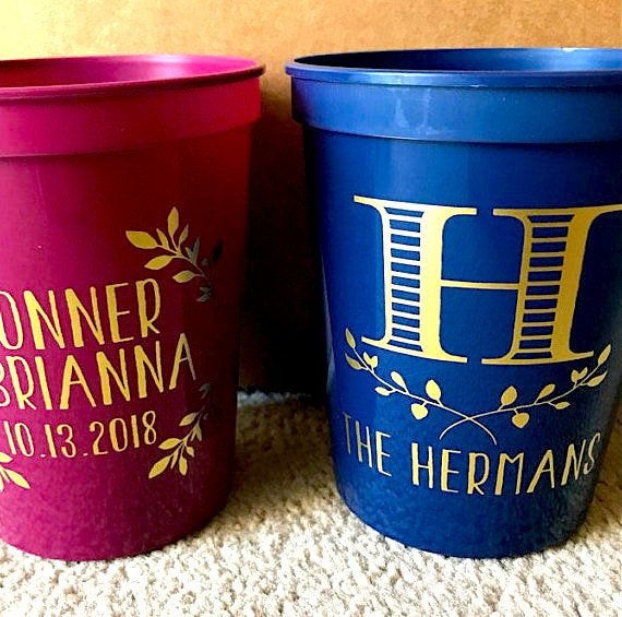 Floral Monogrammed Wedding Stadium Cup Design #1055