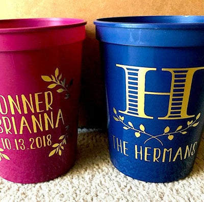 Floral Monogrammed Wedding Stadium Cup Design #1055