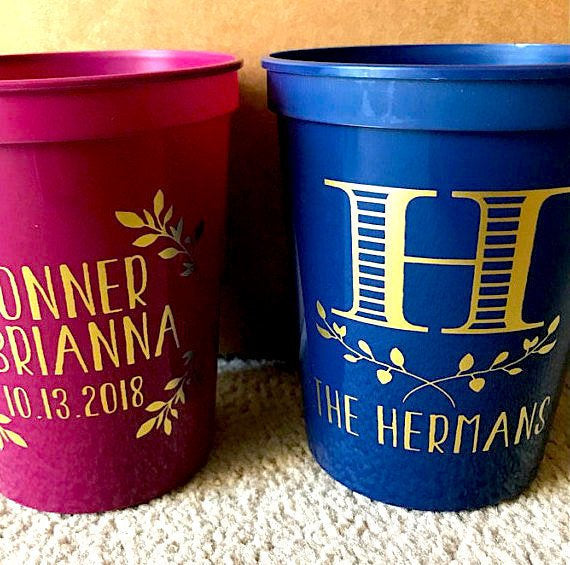 Rustic Wedding Wreath Initial Monogram Stadium Cup #1055