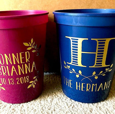 Rustic Wedding Wreath Initial Monogram Stadium Cup #1055