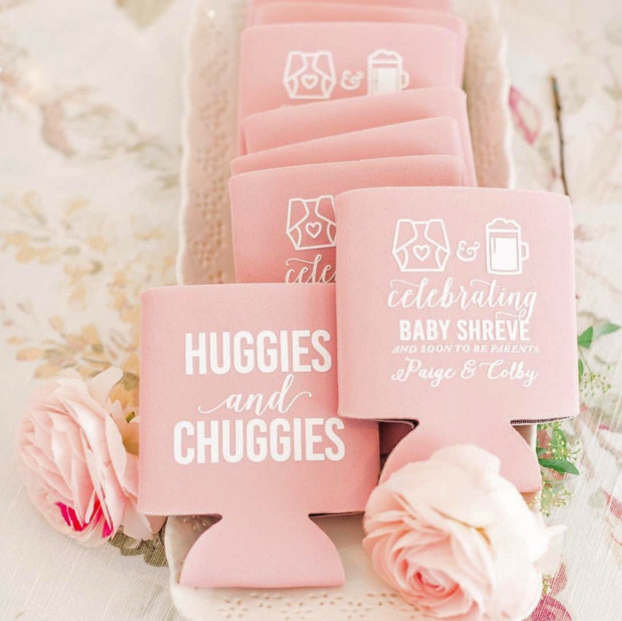 Huggies and Chuggies Baby Shower Can Coolers #1195