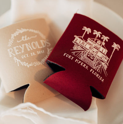 Custom Wedding Venue Drawing Can Cooler