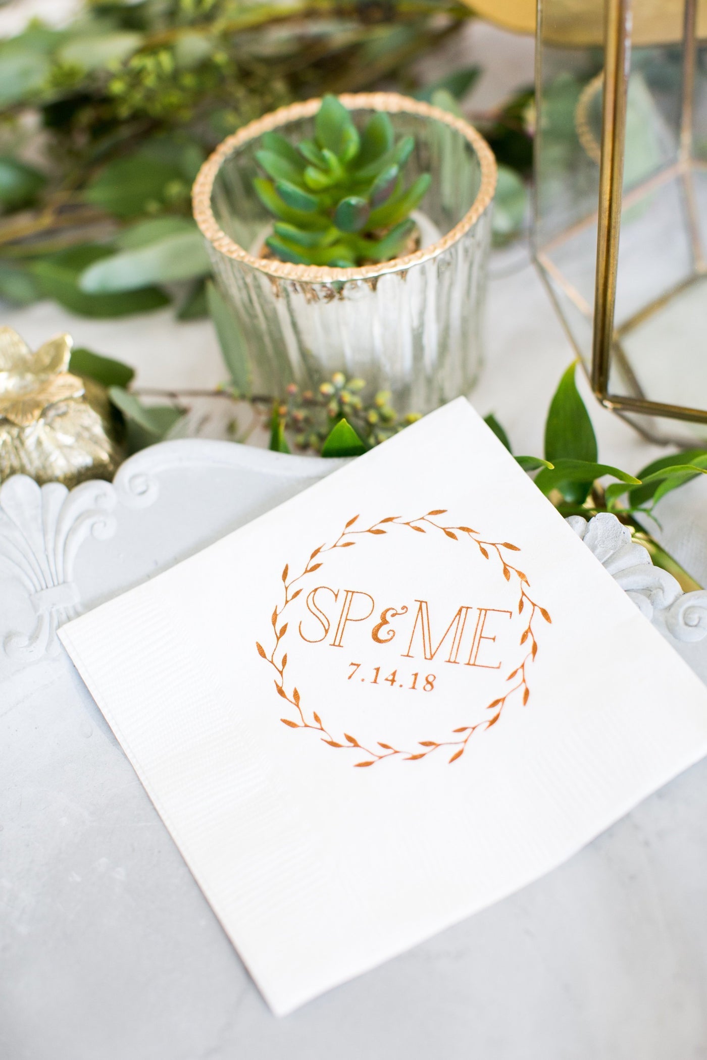 Custom Wreath Initials Beverage Napkin #1322, #1162