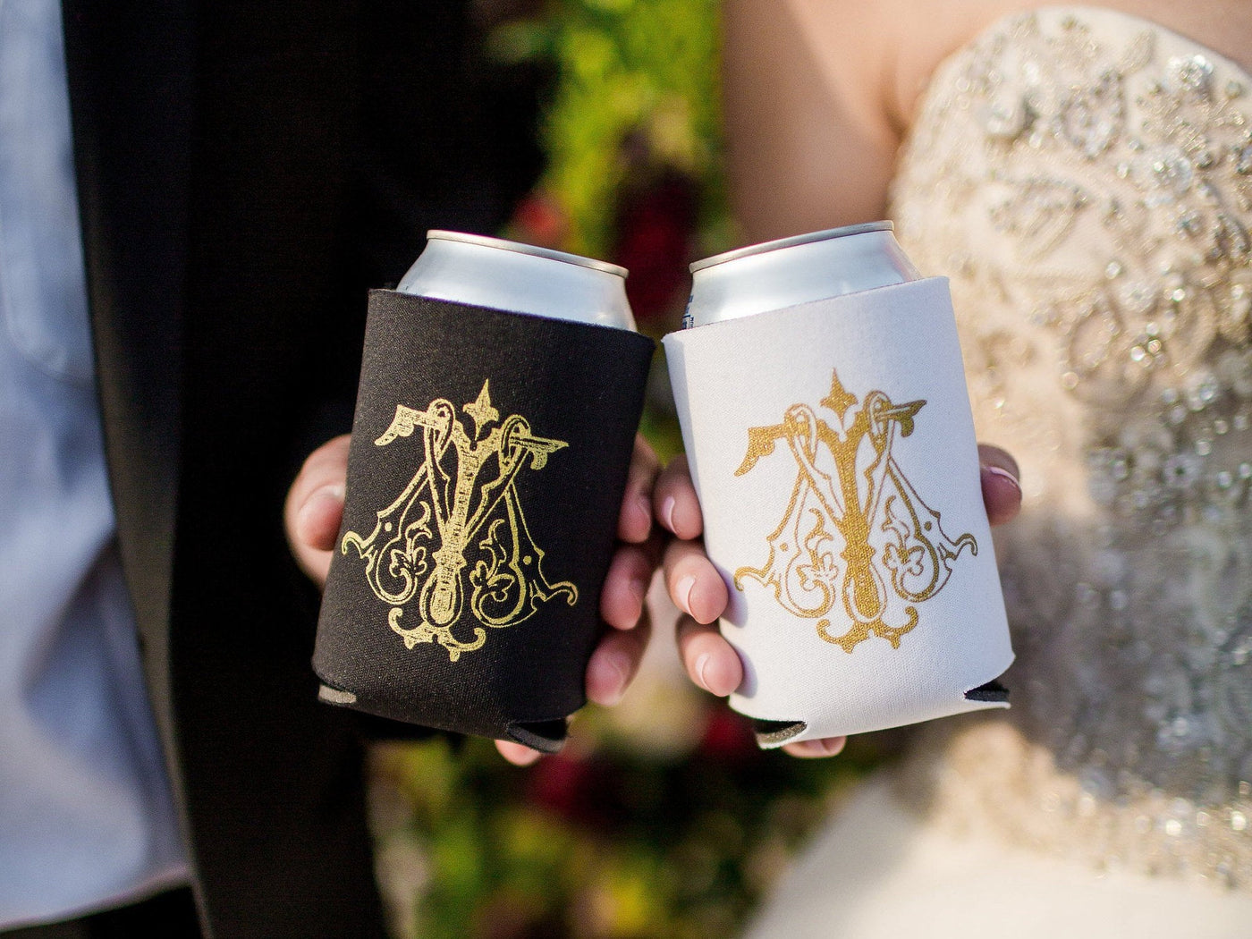 Floral Wreath Wedding Can Coolers #1937