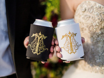 Floral Wreath Wedding Can Coolers #1937